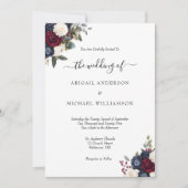 Burgundy Navy Bloem Elegante Formele Script Bruilo Kaart (Voorkant)