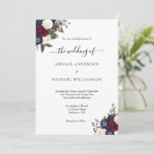 Burgundy Navy Bloem Elegante Formele Script Bruilo Kaart (Staand voorkant)