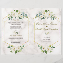 Burgundy Navy Bloem Goud Kader Trouwprogramma Flyer