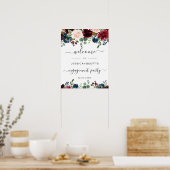 Burgundy Navy Bloem WELKOM Verlovingsfeest Bord Poster (Keuken)