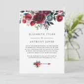 Burgundy & Navy bloemen Bruiloft Beperkte Gastlijs Aankondiging (Staand voorkant)