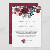 Burgundy & Navy bloemen Bruiloft Beperkte Gastlijs Aankondiging (Voorkant / Achterkant)