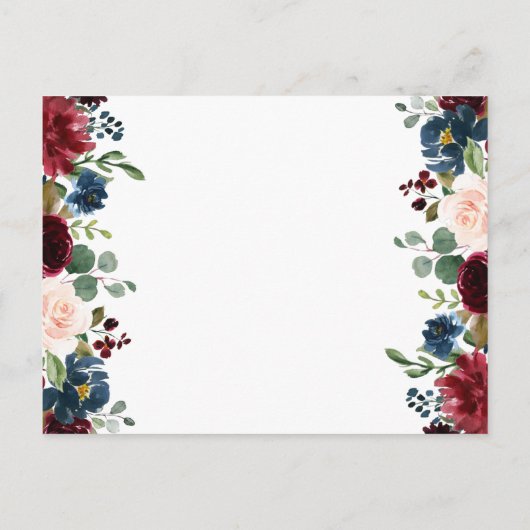 Burgundy Navy Bloemen VERLOVING FEEST Uitnodiginge Briefkaart (Achterkant)
