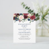 Burgundy Navy Bloemen VERLOVING FEEST Uitnodiginge Briefkaart (Staand voorkant)