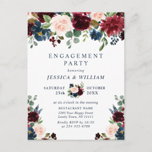 Burgundy Navy Bloemen VERLOVING FEEST Uitnodiginge Briefkaart