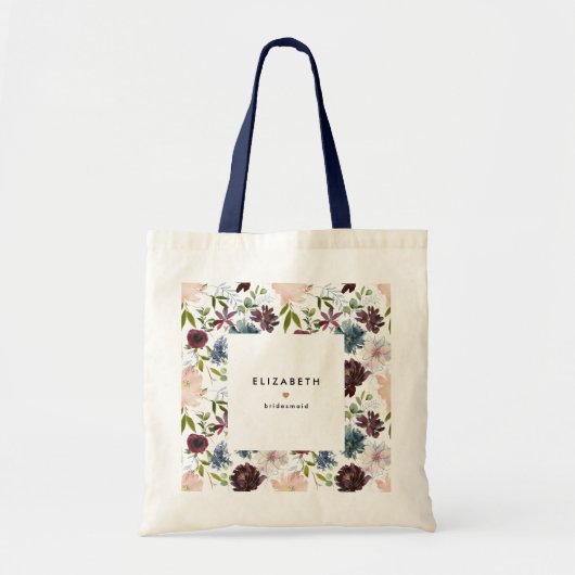Burgundy Navy Bloemendessin Bruidsfeest Tote Bag (Voorkant)