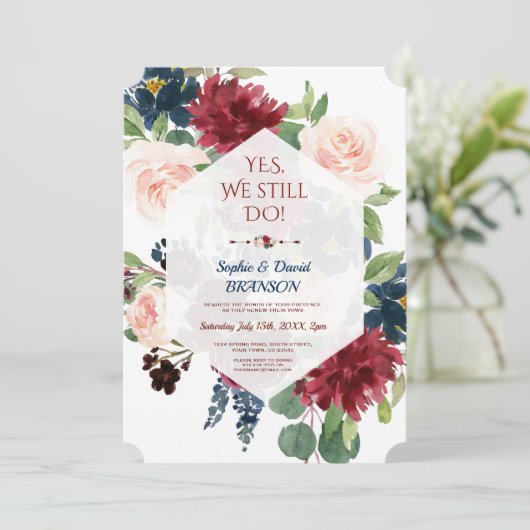 Burgundy Navy Bloemige Geometrische Huwelijksverja Kaart (Staand voorkant)