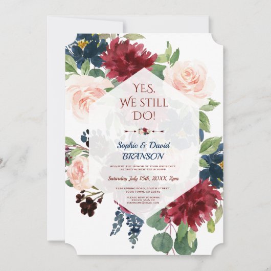 Burgundy Navy Bloemige Geometrische Huwelijksverja Kaart (Voorkant)