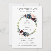 Burgundy Navy Bloemige Trouw Save the Date Kaart (Voorkant)