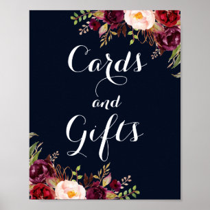 Burgundy Navy Bloemkaarten en cadeaus bruiloft Poster