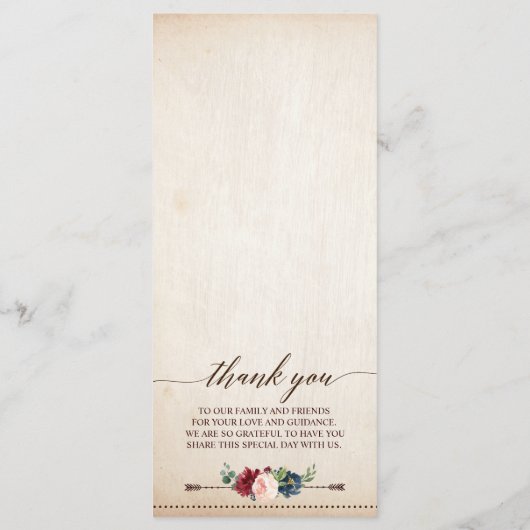 Burgundy Navy Bloemrijke Rustieke Boho Landelijke  Menu (Achterkant)