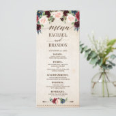 Burgundy Navy Bloemrijke Rustieke Boho Landelijke  Menu (Staand voorkant)