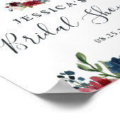 Burgundy Navy Bloemrijke Welkom Bruidsfeest Sign Poster (Hoek)