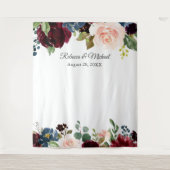 Burgundy Navy Bloemstuk Trouwfoto Fotobooth Achter Wandkleed (Voorkant)