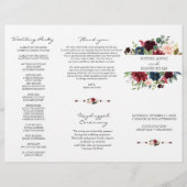 Burgundy Navy Blue Bloemendrieluik Bruidsprogramma Flyer (Voorkant)