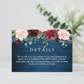 Burgundy Navy Blue Blush Bloemige Trouwdetails Informatiekaartje (Staand voorkant)