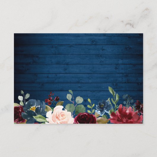 Burgundy Navy Blue Blush Bloemige Trouwdetails Informatiekaartje (Achterkant)