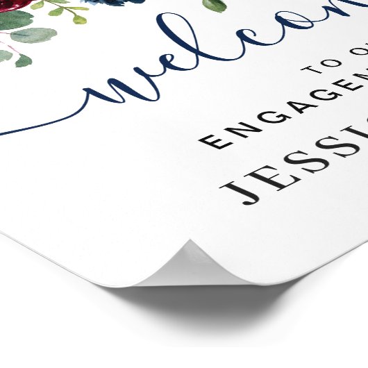 Burgundy Navy Blue Blush ENGAGTY Welkom Poster (Hoek)