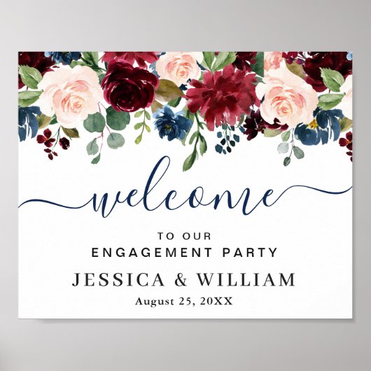 Burgundy Navy Blue Blush ENGAGTY Welkom Poster (Voorkant)