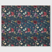 Burgundy Navy Blue Blush Floral bruiloft Cadeaupapier (Vlak)