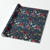 Burgundy Navy Blue Blush Floral bruiloft Cadeaupapier (Uitgerold)