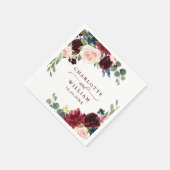 Burgundy Navy Blue Blush Floral Rustic Wedding Servet (Hoek)