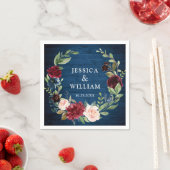 Burgundy Navy Blue Blush Floral Rustic Wedding Servet (Insitu)