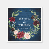 Burgundy Navy Blue Blush Floral Rustic Wedding Servet (Voorkant)