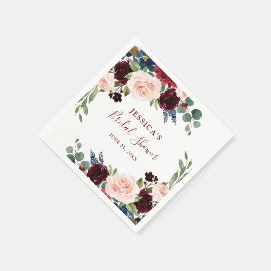 Burgundy Navy Blue Blush Floral Vrijgezellenfeest Servet (Hoek)