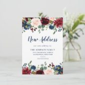 Burgundy Navy Blue Blush Floral Waterverf Moving Aankondiging (Staand voorkant)