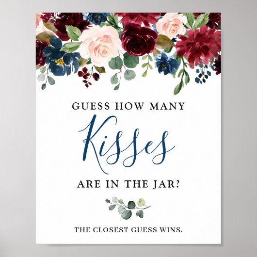 Burgundy Navy Blue Blush Floral Waterverf Poster (Voorkant)