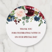 Burgundy Navy Blue Blush Floral Waterverf Weddensc Bedankjes Labels (Achterkant)