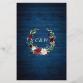 Burgundy Navy Blue Blush Floral Wedding Menu (Achterkant)
