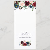Burgundy Navy Blue Blush Floral Wedding Menu (Achterkant)