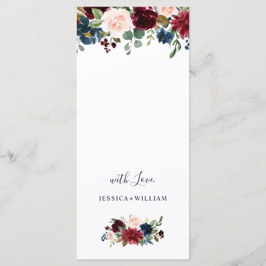 Burgundy Navy Blue Blush Floral Wedding Menu (Achterkant)