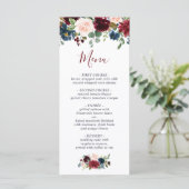 Burgundy Navy Blue Blush Floral Wedding Menu (Staand voorkant)