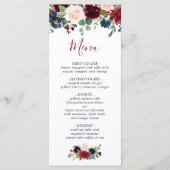 Burgundy Navy Blue Blush Floral Wedding Menu (Voorkant)