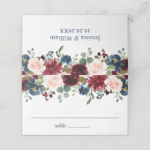 Burgundy Navy Blue Blush Floral Wedding Plaatskaartje (Buitenkant ongevouwen)