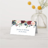 Burgundy Navy Blue Blush Floral Wedding Plaatskaartje (Achterkant)
