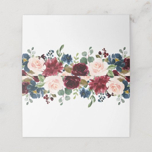 Burgundy Navy Blue Blush Floral Wedding Plaatskaartje (Buitenkant ongevouwen)