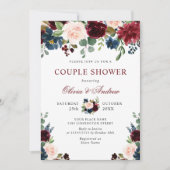 Burgundy Navy Blue Blush Flowers COUPLE SHOWER Kaart (Voorkant)