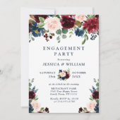 Burgundy Navy Blue Blush Flowers ENGAGTY Kaart (Voorkant)