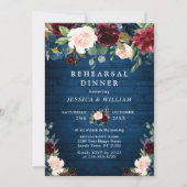 Burgundy Navy Blue Blush Flowers REHEARSAL DINNER Kaart (Voorkant)