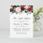 Burgundy Navy Blue Blush Flowers REHEARSAL DINNER Kaart (Staand voorkant)