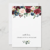 Burgundy Navy Blue Blush Flowers REHEARSAL DINNER Kaart (Achterkant)