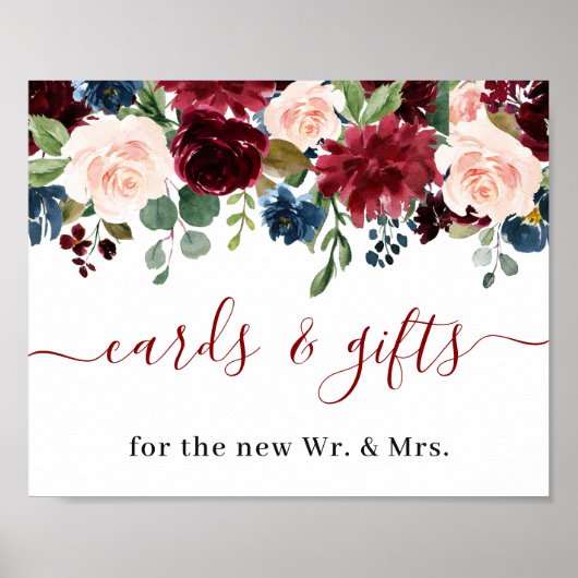 Burgundy Navy Blue Blush Kaarten & Gifts Wedding P Poster (Voorkant)