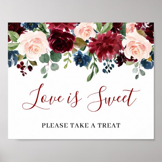 Burgundy Navy Blue Blush Love is Sweet Trouw Pos Poster (Voorkant)