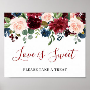 Burgundy Navy Blue Blush Love is Sweet Wedding Pos Poster
