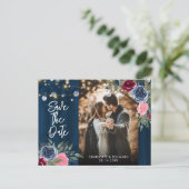 Burgundy Navy Blue Blush Photo Save the Date Briefkaart (Staand voorkant)