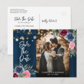 Burgundy Navy Blue Blush Photo Save the Date Briefkaart (Voorkant / Achterkant)